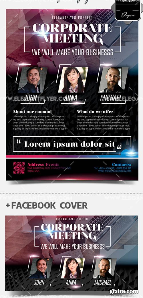 Corporate Meeting V3 2019 PSD Flyer Template + Facebook Cover + Instagram Post