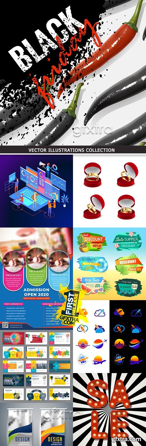 Modern vector illustrations collection different subjects 30