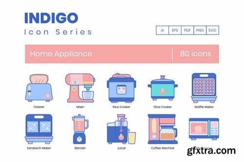 80 Home Appliance Icons Indigo Series