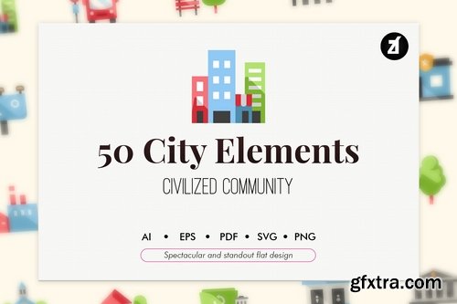 50 City elements in flat design