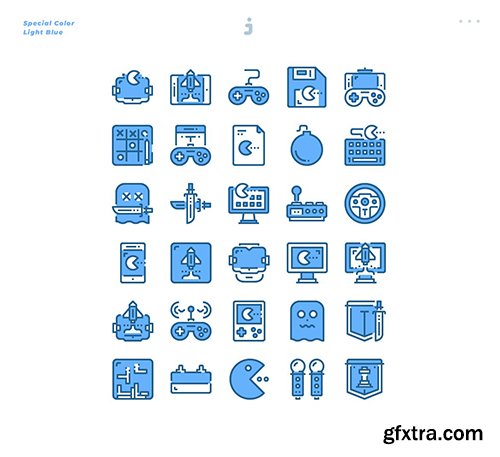 30 Game Element Icons - Light Blue