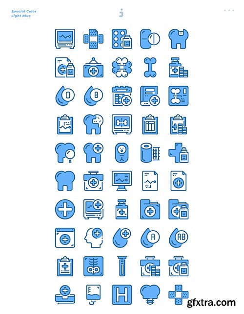 50 Medical and Healthcare Icons - Light Blue