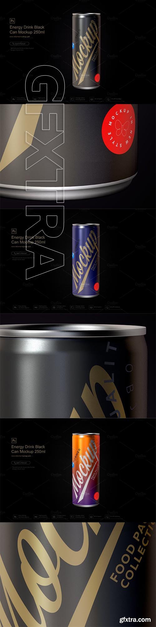 CreativeMarket - Energy Drink Black Can Mockup 250ml 3542297