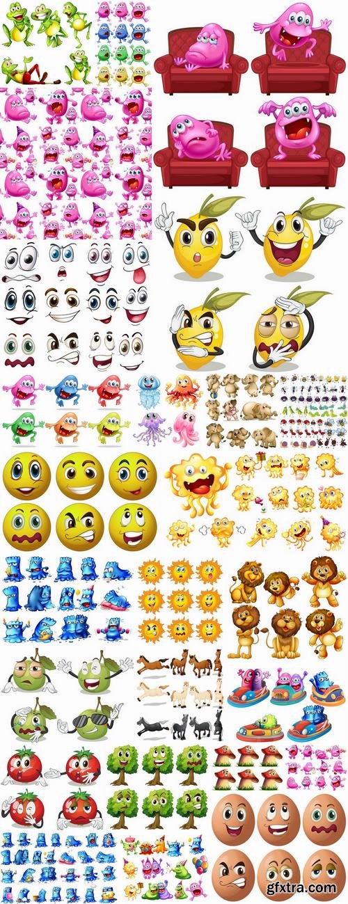Cartoon funny monsters icon smiley animals vector image 25 EPS