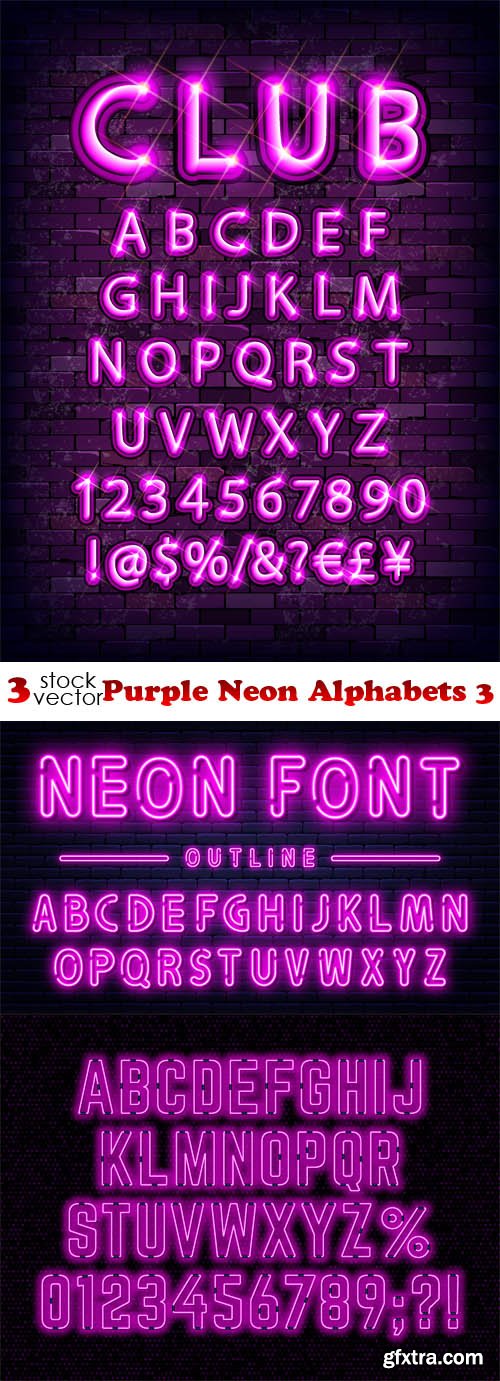 Vectors - Purple Neon Alphabets 3