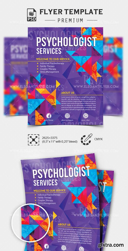 Psychologist Services V1 2019 PSD Flyer Template + Facebook Cover + Instagram Post