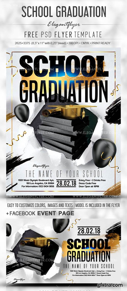 School Graduation V1 2019 PSD Flyer Template + Facebook Cover + Instagram Post