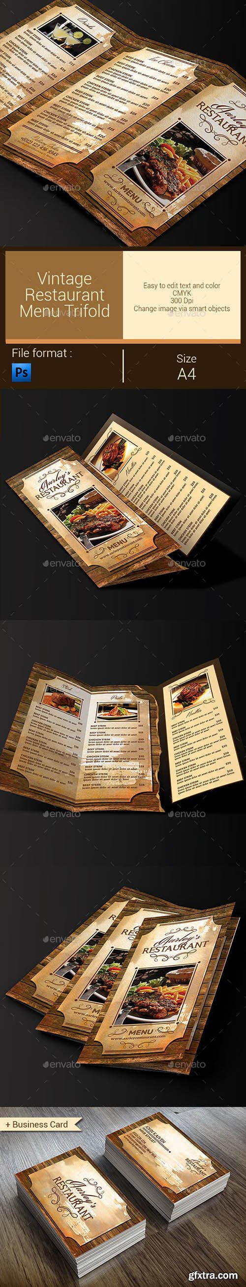 Vintage Restaurant Menu Trifold + Business Card 10297436