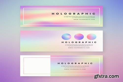 Holographic website banner design vector set