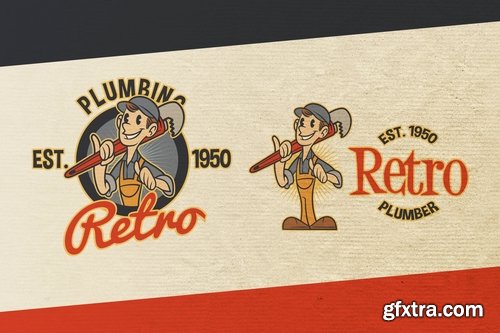 Retro Vintage Cartoon Plumber Mascot Logo