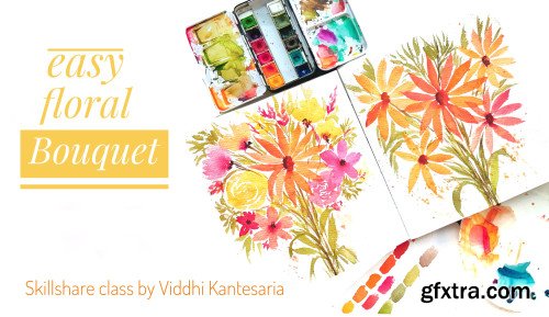 Easy step by step floral watercolor bouquet - loose style