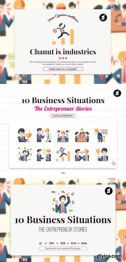 10 Business Situations elements in flat design