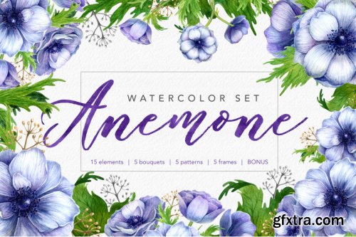 Watercolor anemone set