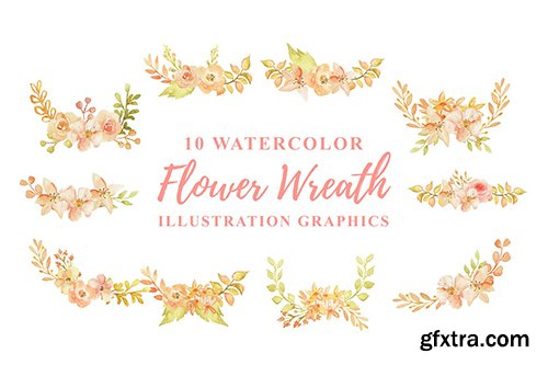 10 Watercolor Flowers Wreath Illustration Graphics