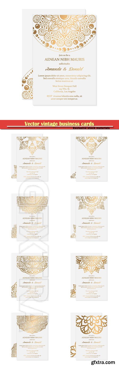 Vector vintage wedding cards with decorative elements with mandala