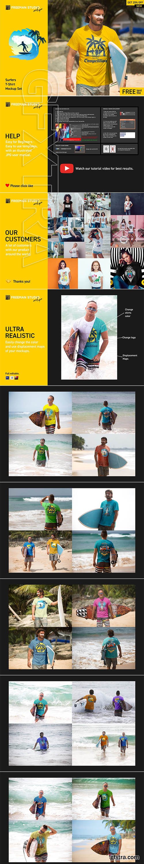 CreativeMarket - Surfers T-Shirt Mock-Up Set 3663610