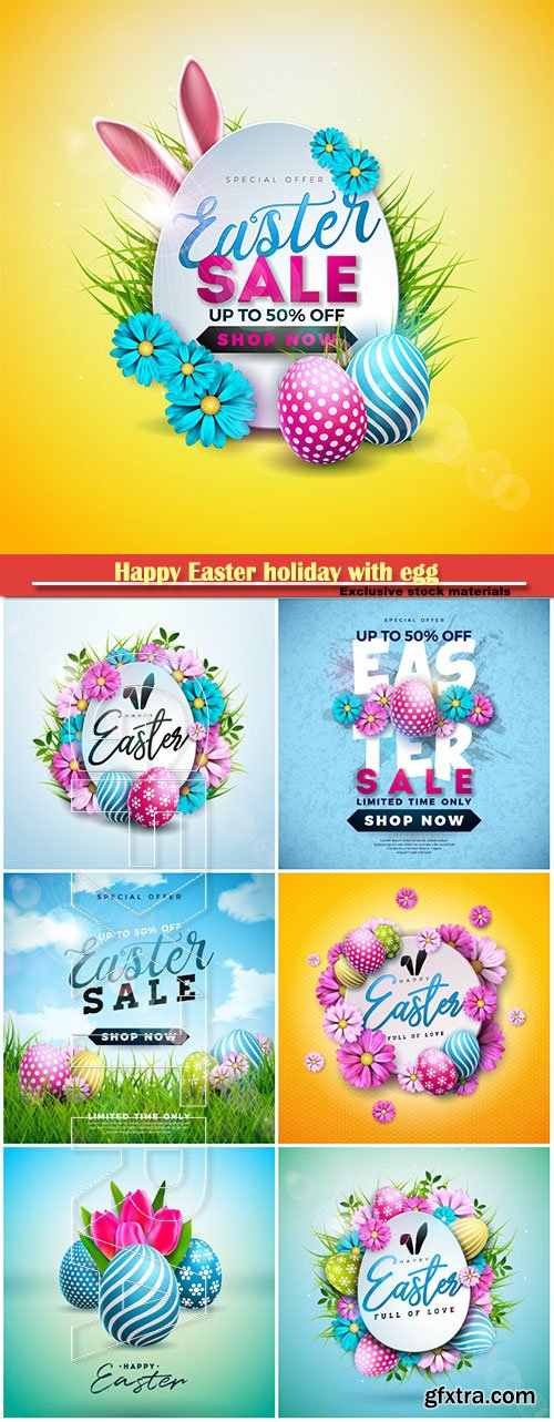 Happy Easter holiday with egg and spring flower vector illustration # 3