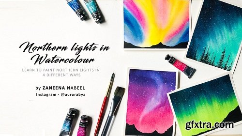 Northern lights in Watercolor - Learn to paint northern lights in 4 different ways
