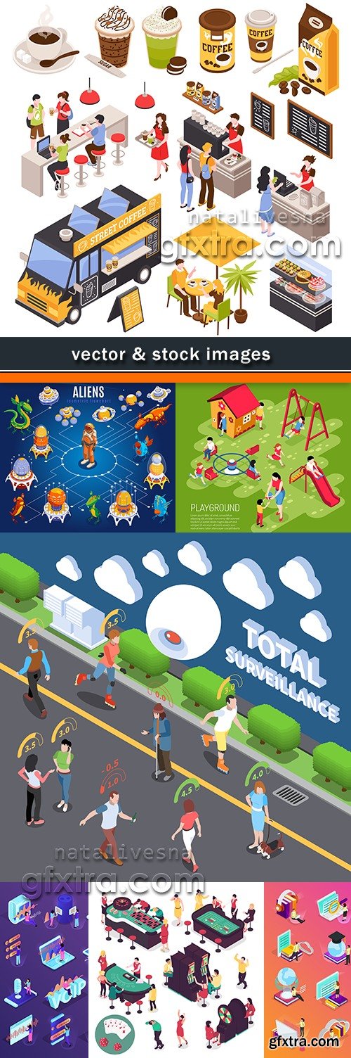 Isometric icons social system people vector illustration