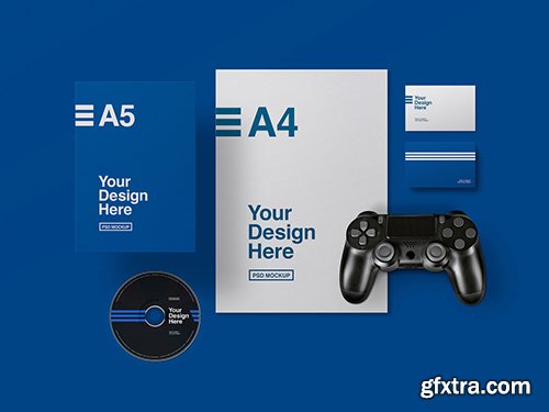 Stationery Set Mockup with CD and Game Controller 260566325