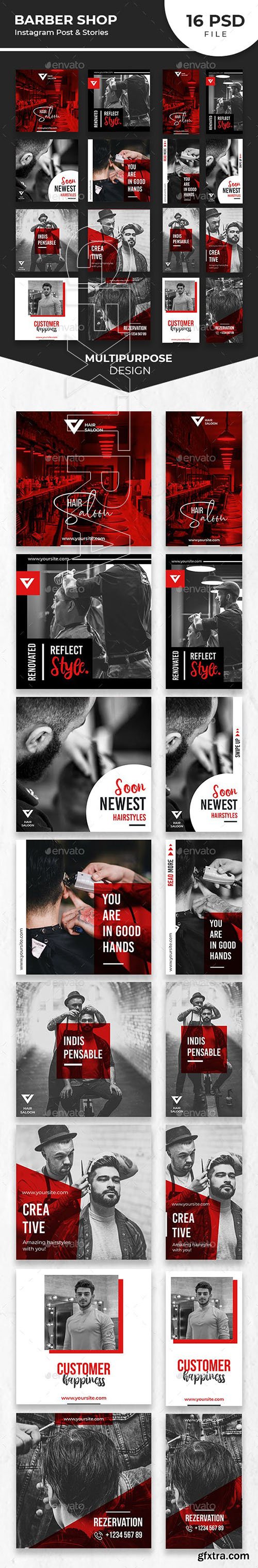 GraphicRiver - Barber Shop Instagram Post and Stories 23331654