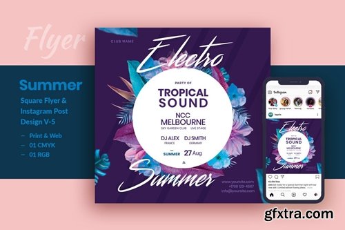 Electro Summer Party Flyer & Instagram Post V-5