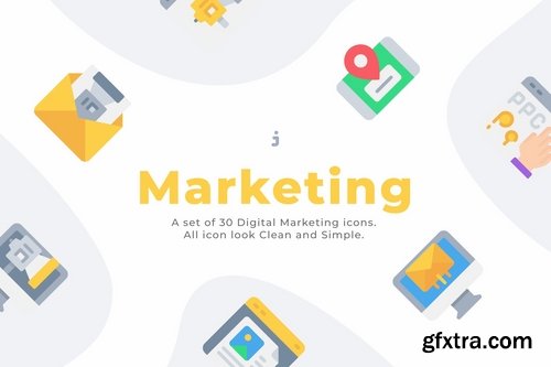 30 Digital Marketing icons - Flat