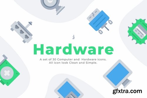 30 Computer and Hardware icons - Flat