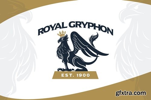 Heraldic Royal Crowned Gryphon Crest Logo