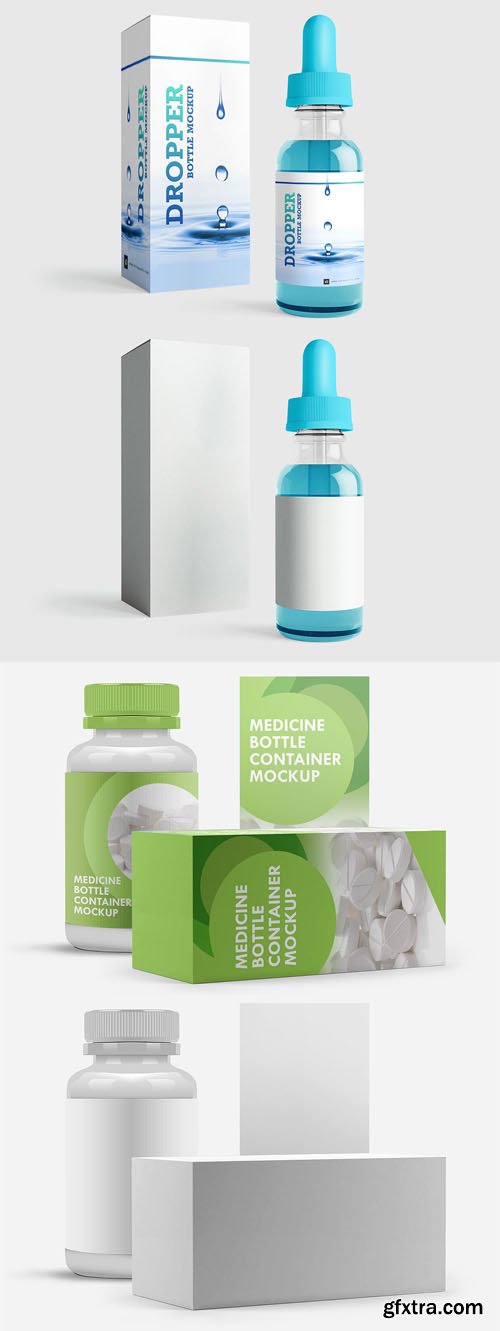 Medicine & Dropper Bottle Container PSD Mockups