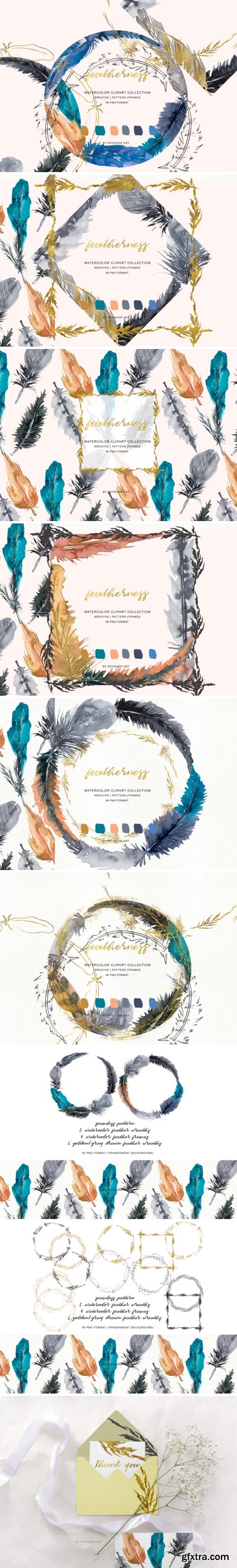 CM - Watercolor Feather Wreath & Frames 3737001