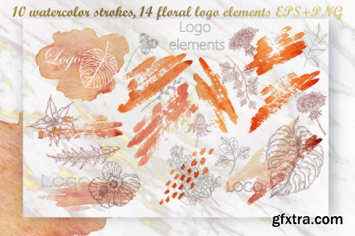 Watercolor Strokes Floral Logo Elements