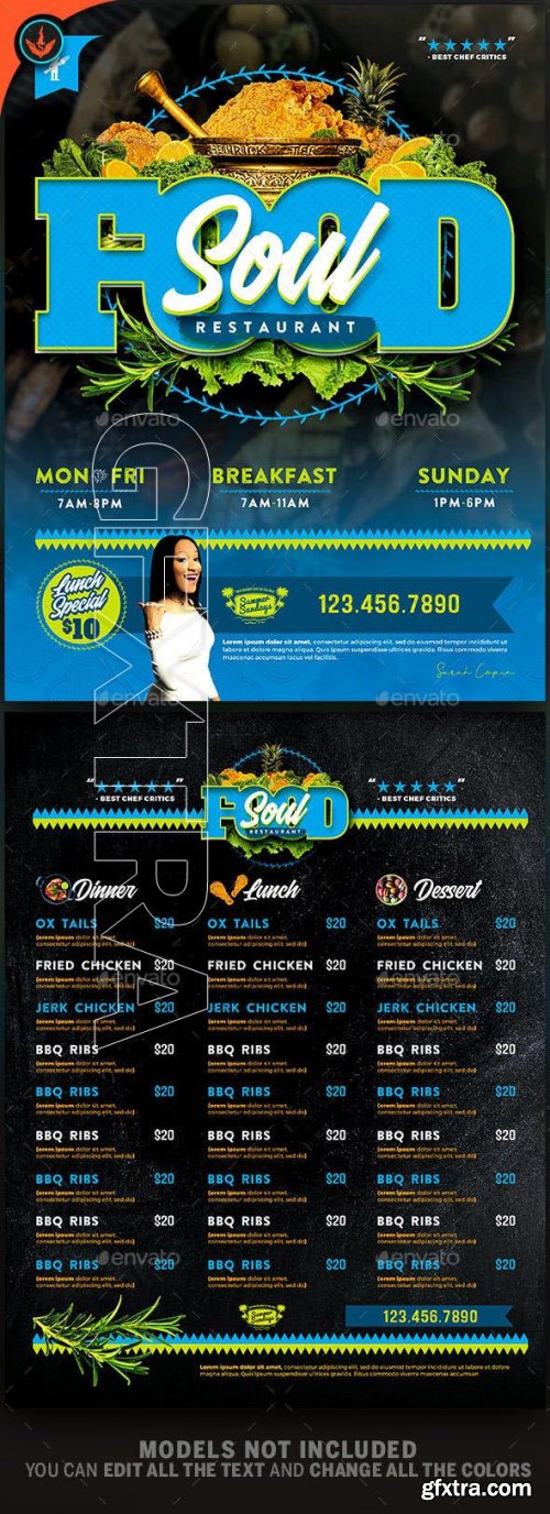 CreativeMarket - Soul Food Restaurant Menu Flyer Template 23518423