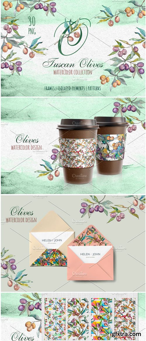 CM - Tuscan Olives Green Watercolor PNG 3740351