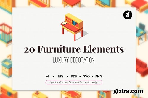 25 Furniture isometric elements
