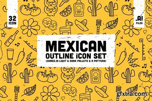Mexican Outline Icon Set
