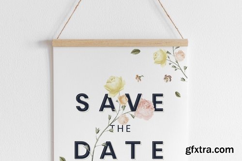 floral poster mockup hanging on wall