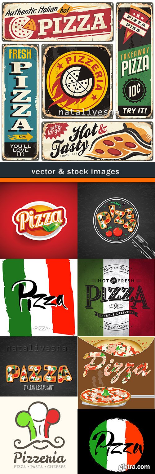 Pizza menu restaurant and delivery emblem design 3