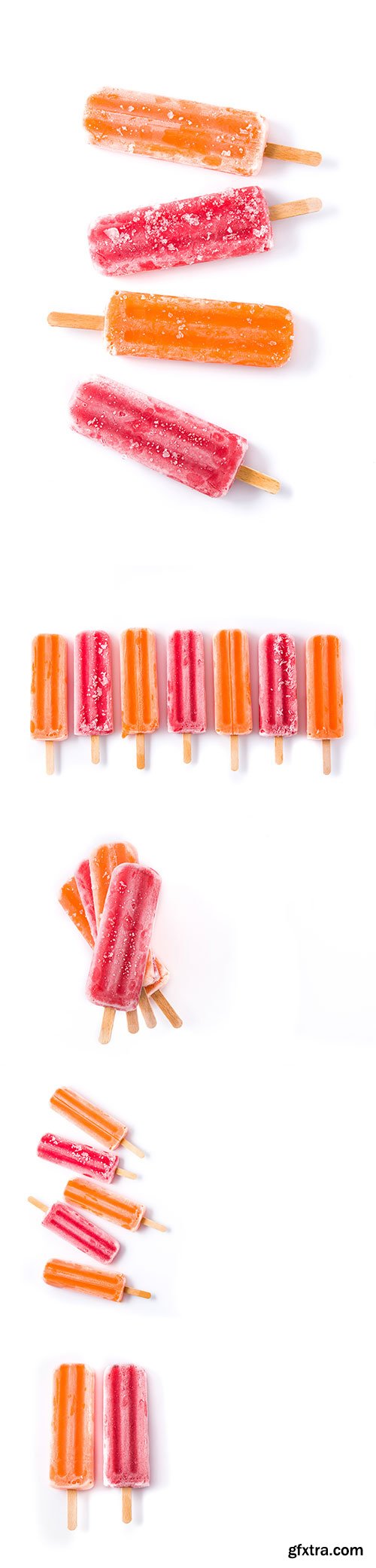 Orange And Strawberry Popsicles Isolated - 7xJPGs