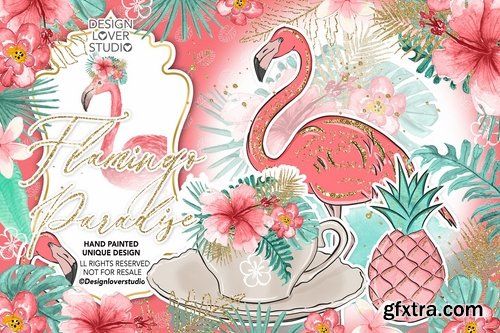 Flamingos Paradise design and digital paper pack