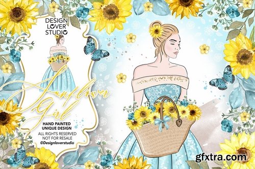 Sunflower Girl design and digital paper pack