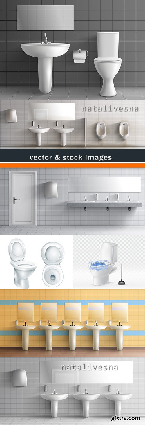 Public toilet 3D washes interior room illustrations
