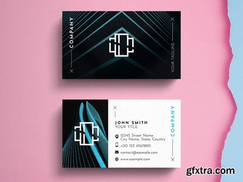 Modern Corporate Business Card Layout with Graphic Overlays 263044457