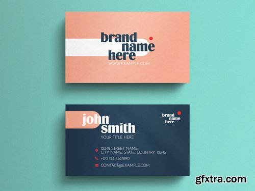 Coral and Dark Blue Business Card Layout with Typographic Accents 263045137