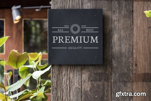 Black Sign Mockup on Wooden Wall