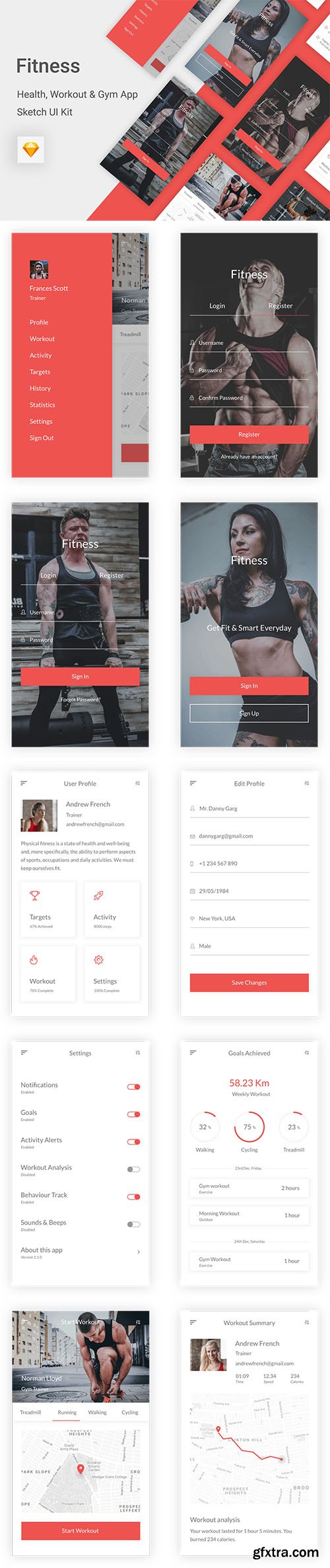 Fitness - Health, Workout & Gym UI Kit for Sketch