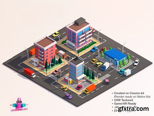 Cartoon Lowpoly City Game Pack VR / AR / low-poly