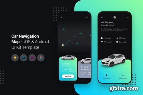 Car Navigation Map iOS & Android UI Kit Template