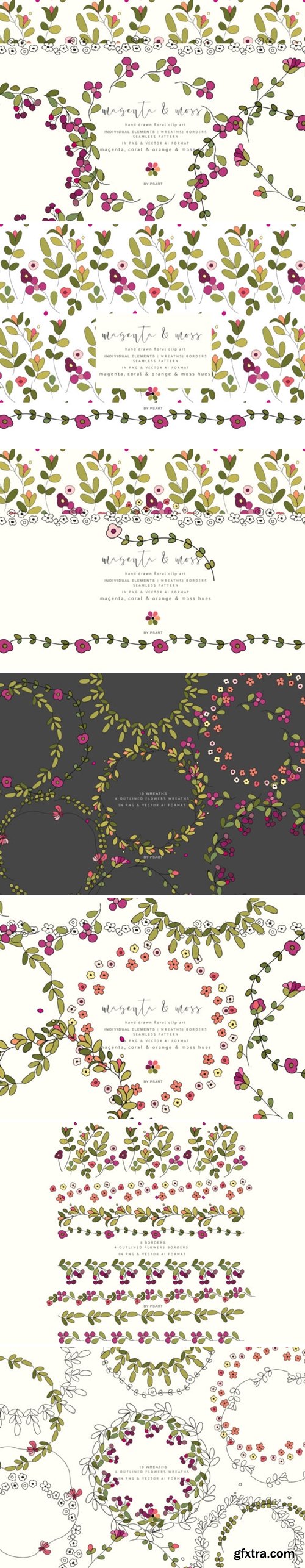 Colorful Hand-Draw Flowers Clipart 1348608