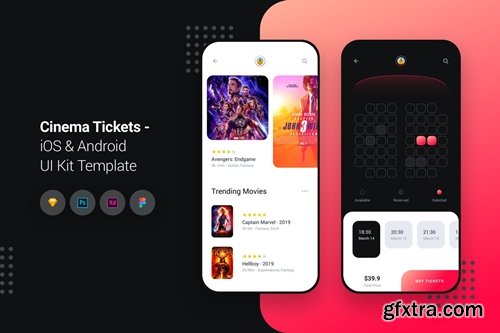 Cinema Movie Tickets iOS & Android UI Kit Template
